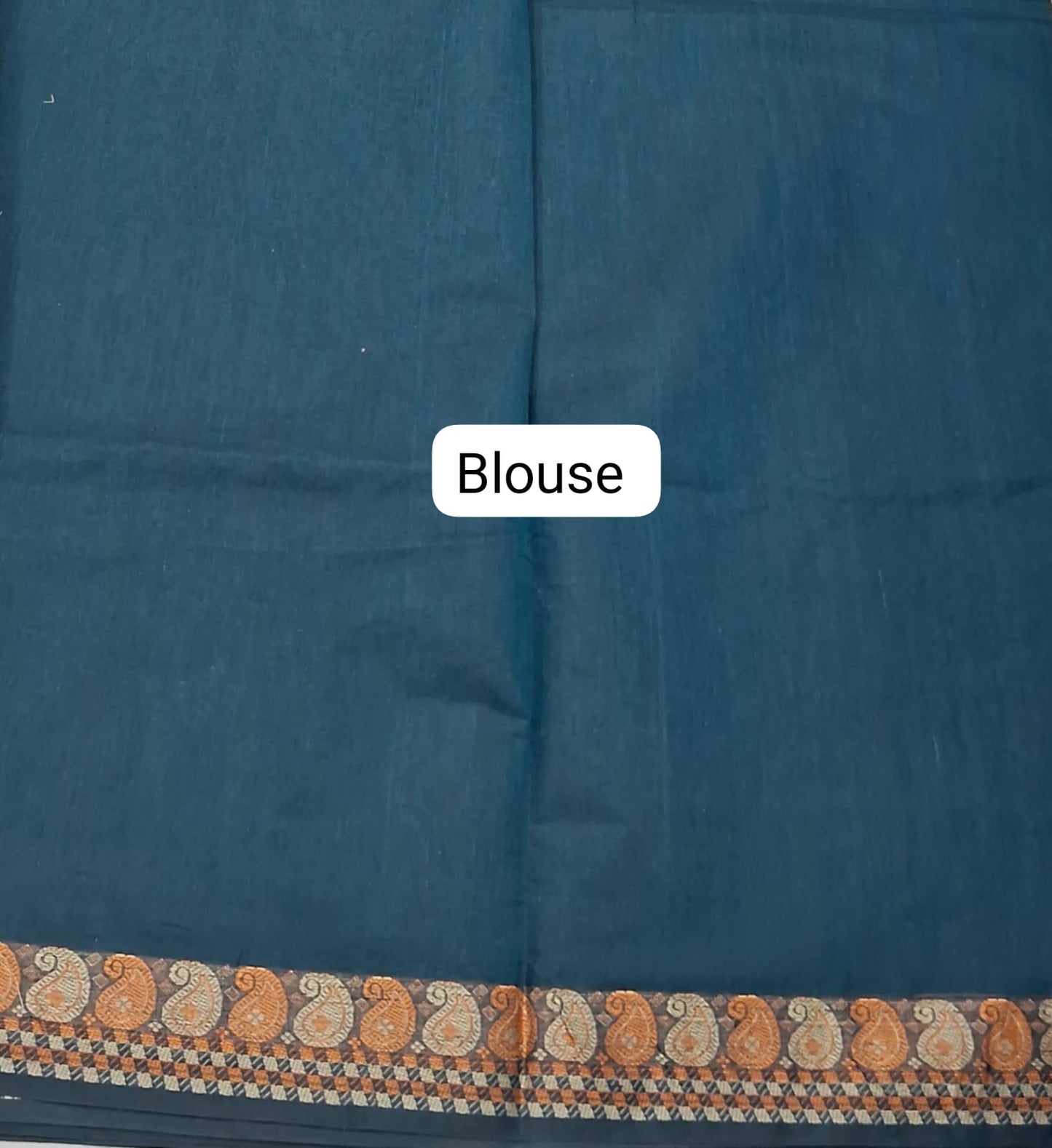 Dark Teal Blue Korvai Kanchi Cotton Saree Blouse