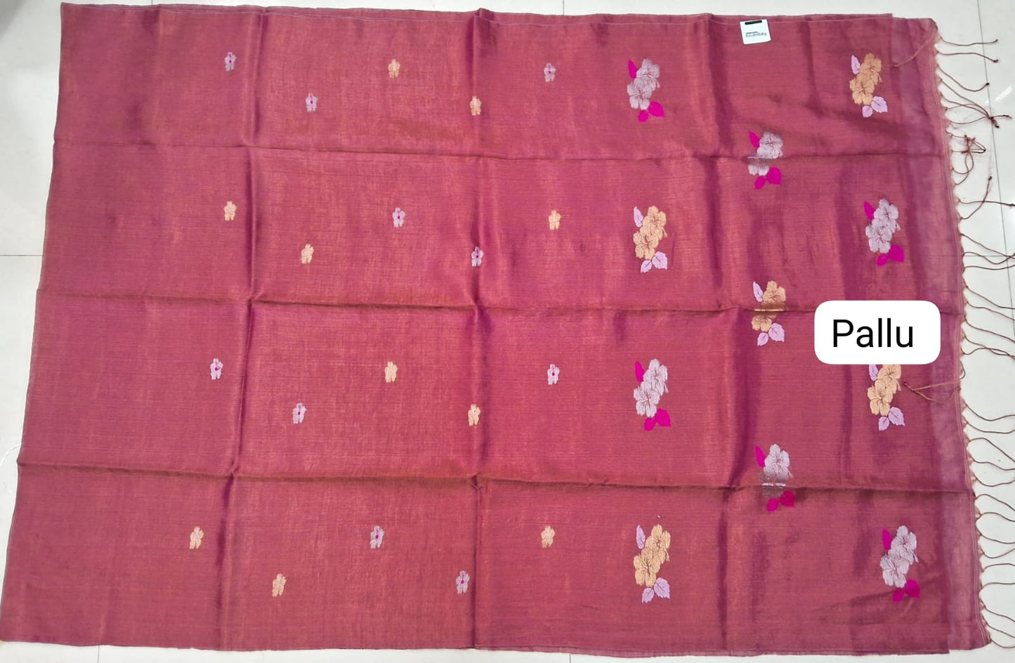 Pink Tissue Linen Saree pallu