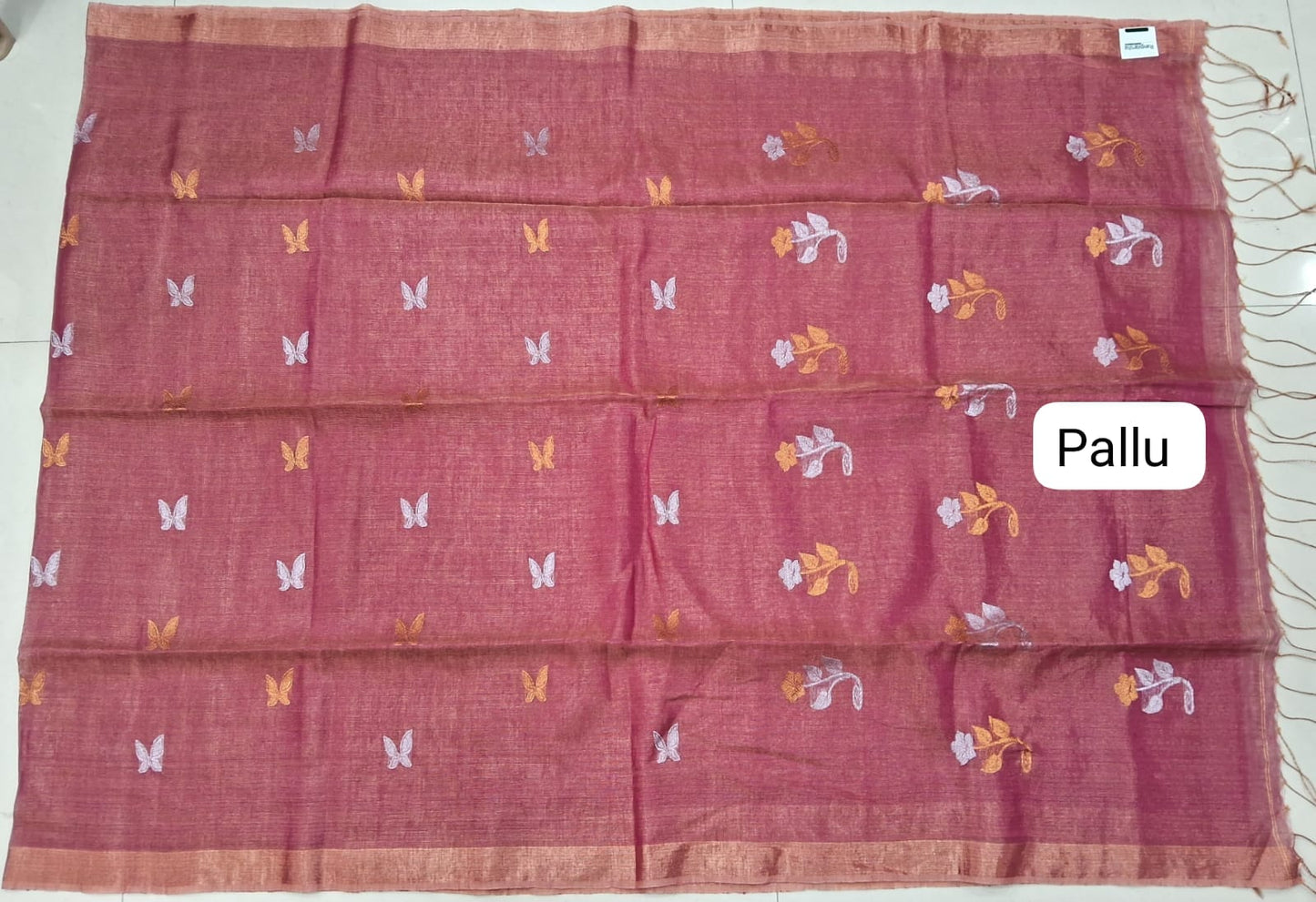 Peach Tissue Linen Saree pallu