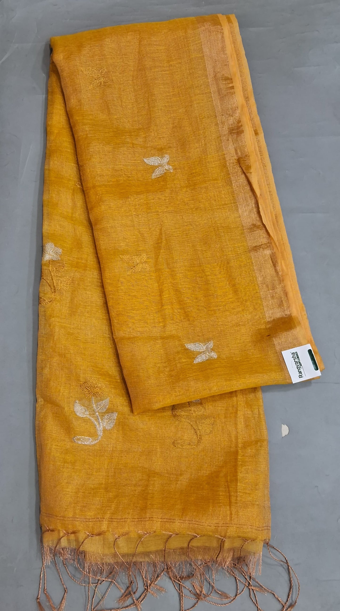 Yellow Tissue Linen Saree