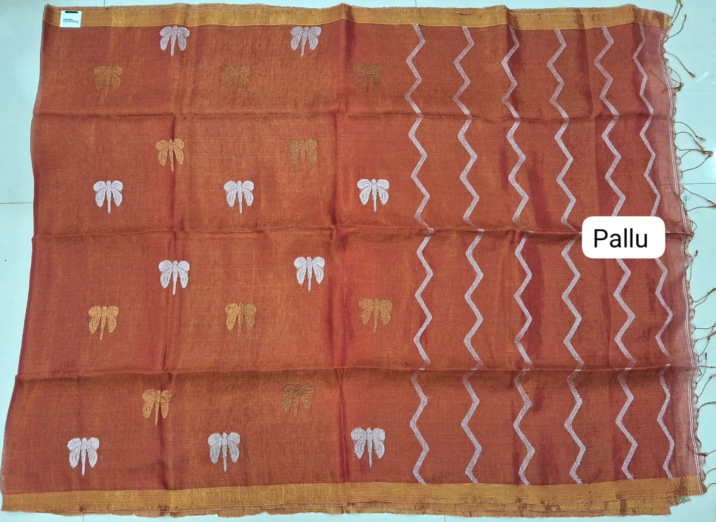 Dark Peach Tissue Linen Saree pallu