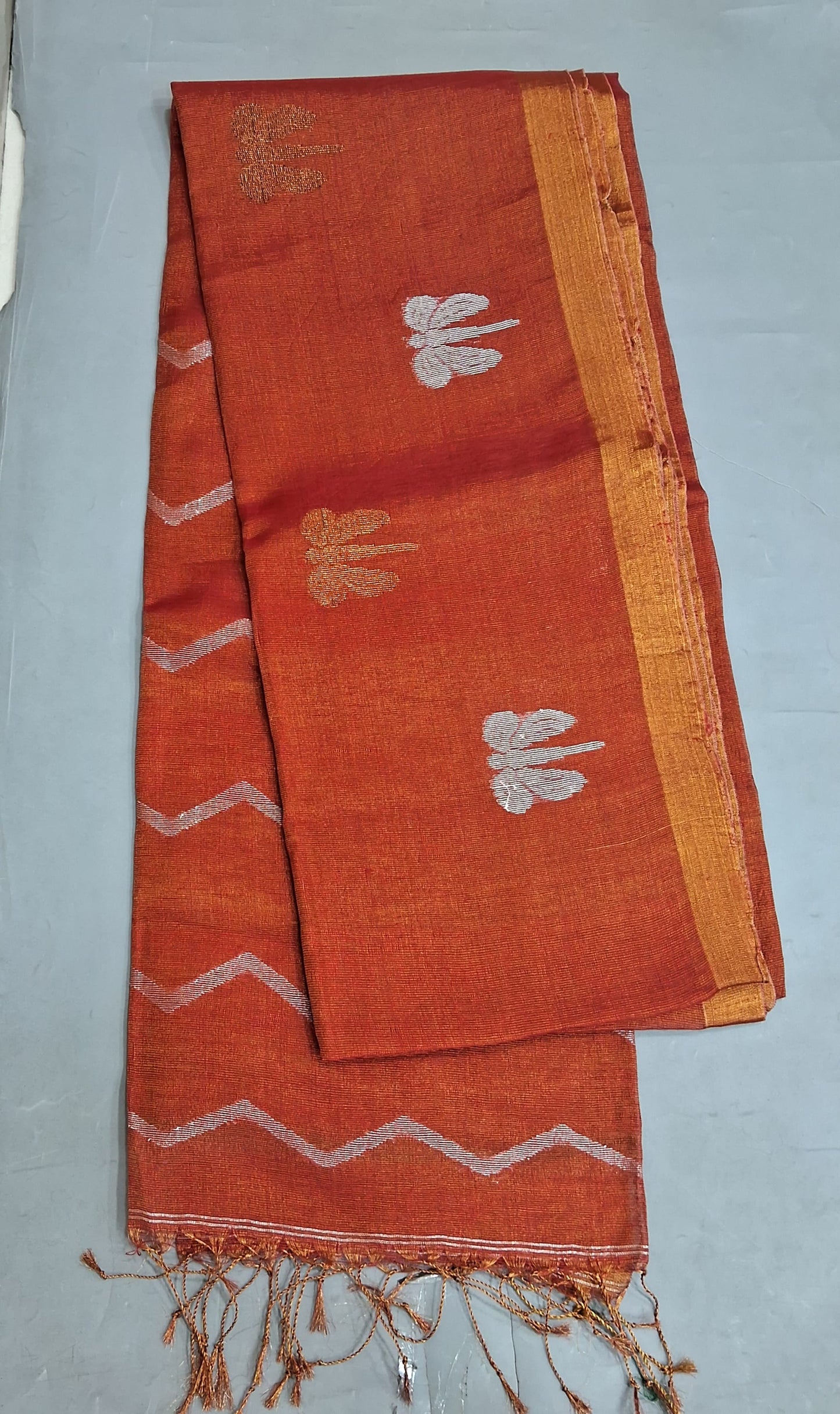 Dark Peach Tissue Linen Saree
