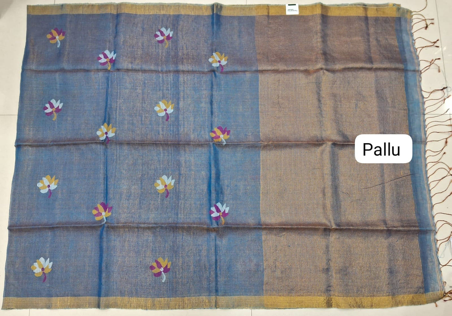 Baby Blue dual shade Tissue Linen Saree pallu