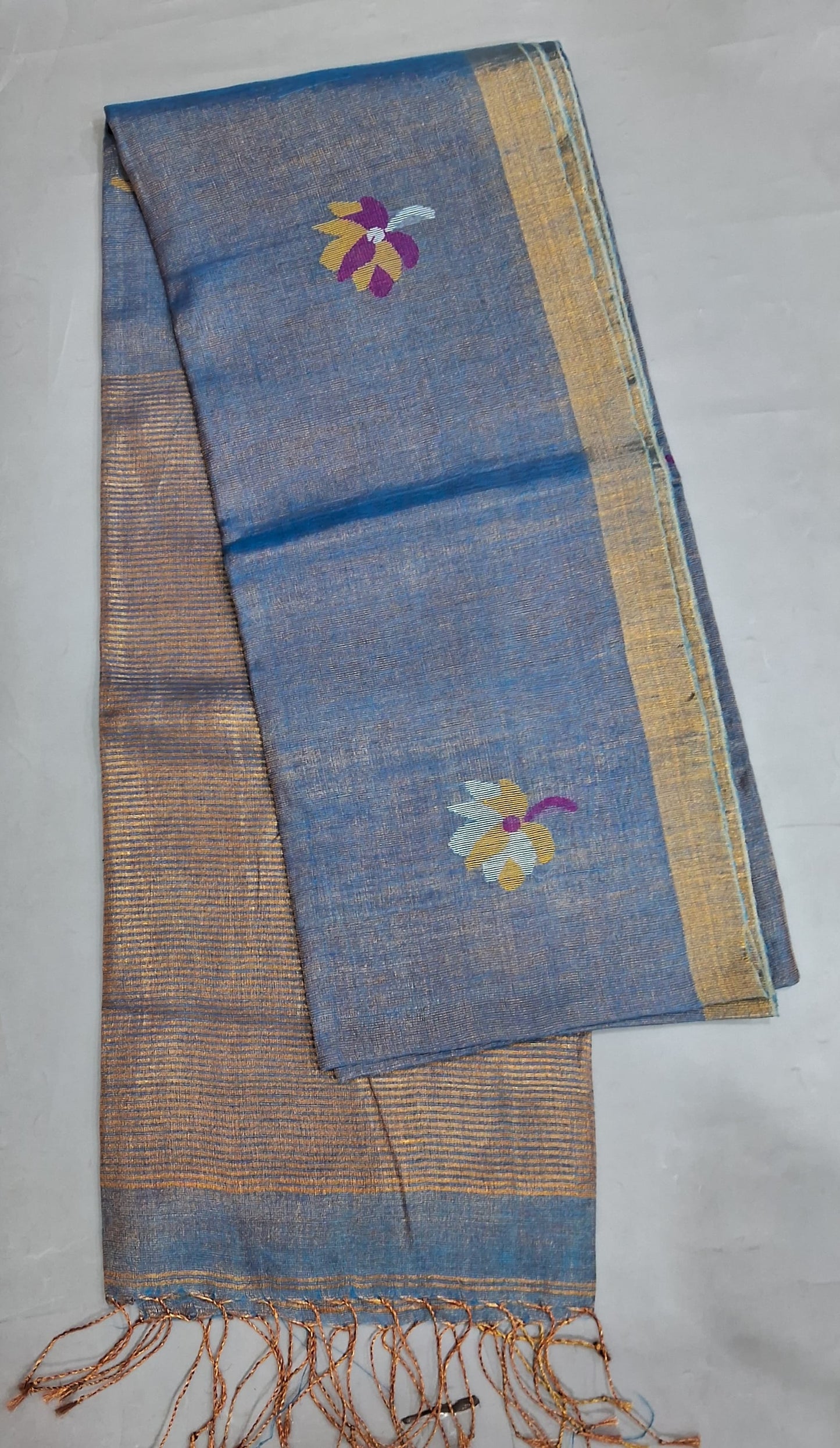 Baby Blue dual shade Tissue Linen Saree