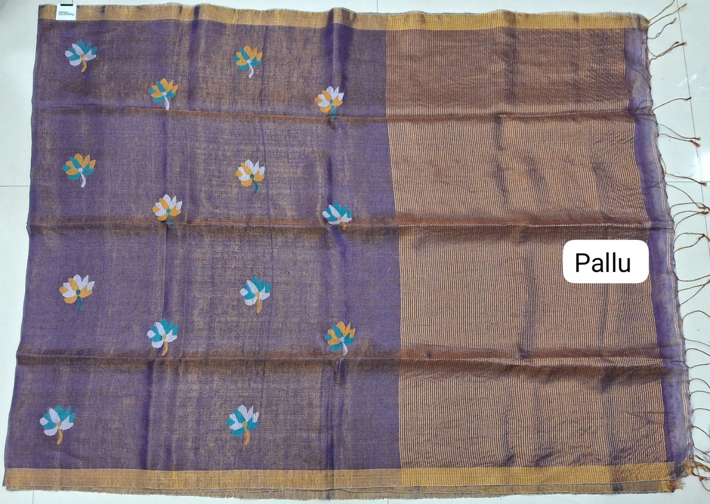 Purple dual shade Tissue Linen Saree pallu