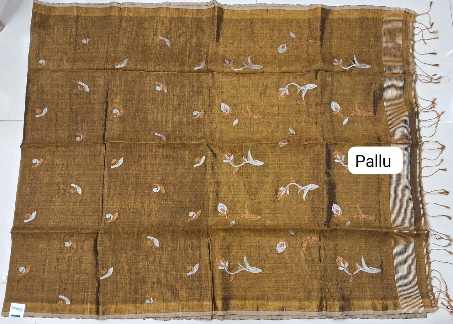 Dark Brown Tissue Linen Saree pallu