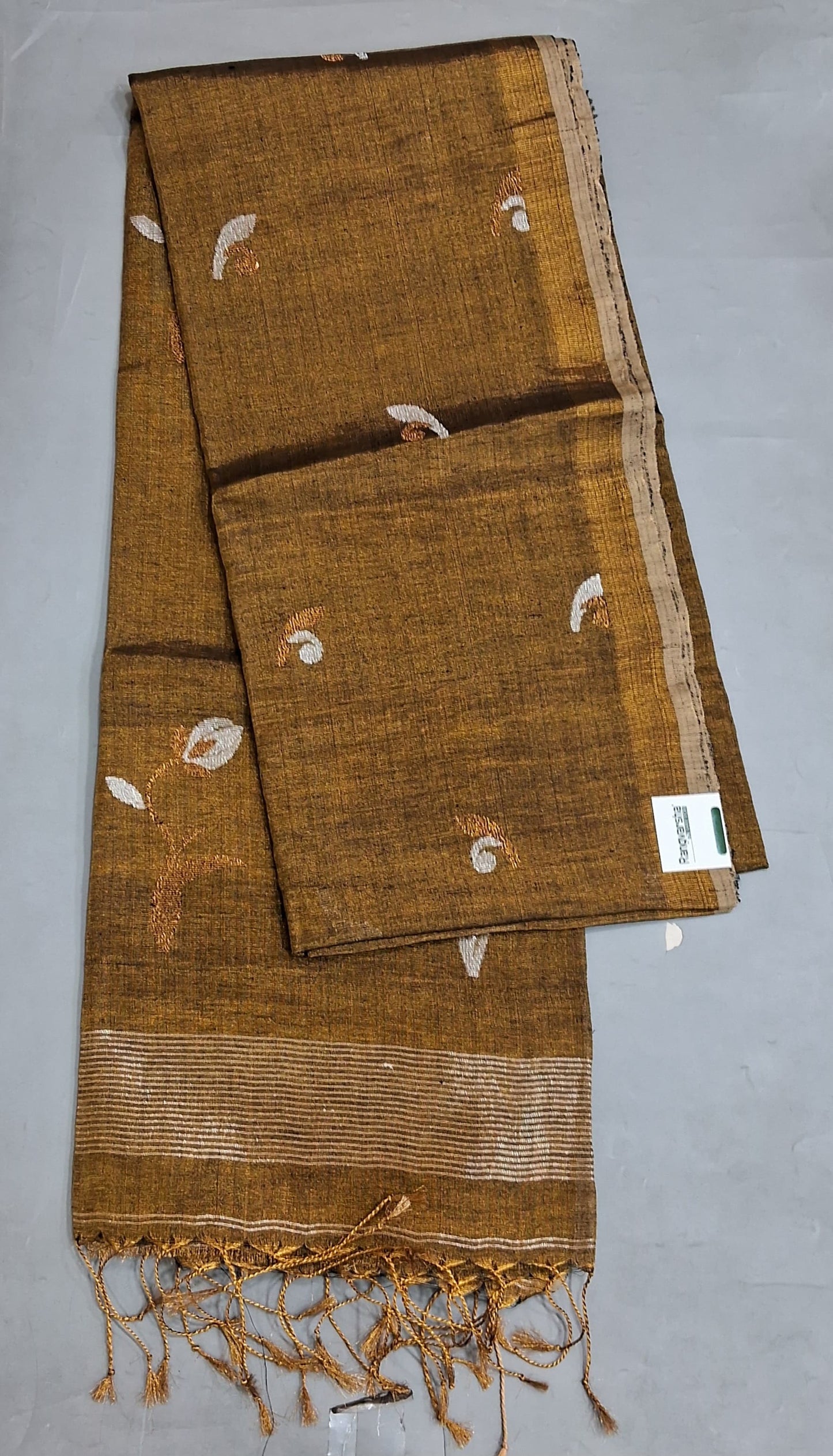 Dark Brown Tissue Linen Saree