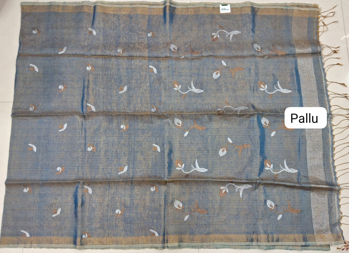 Baby Blue Tissue Linen Saree pallu