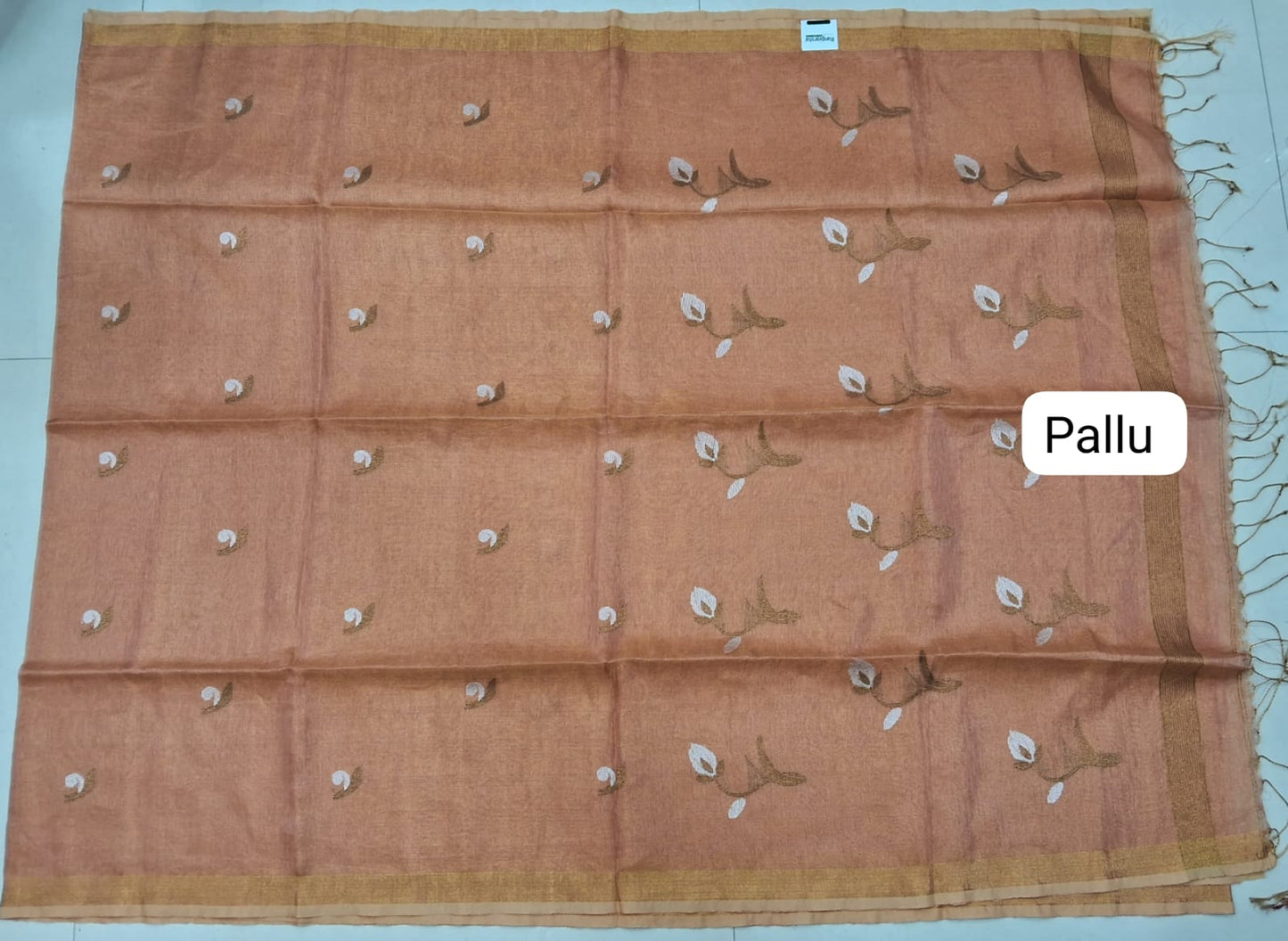 Peach Tissue Linen Saree pallu