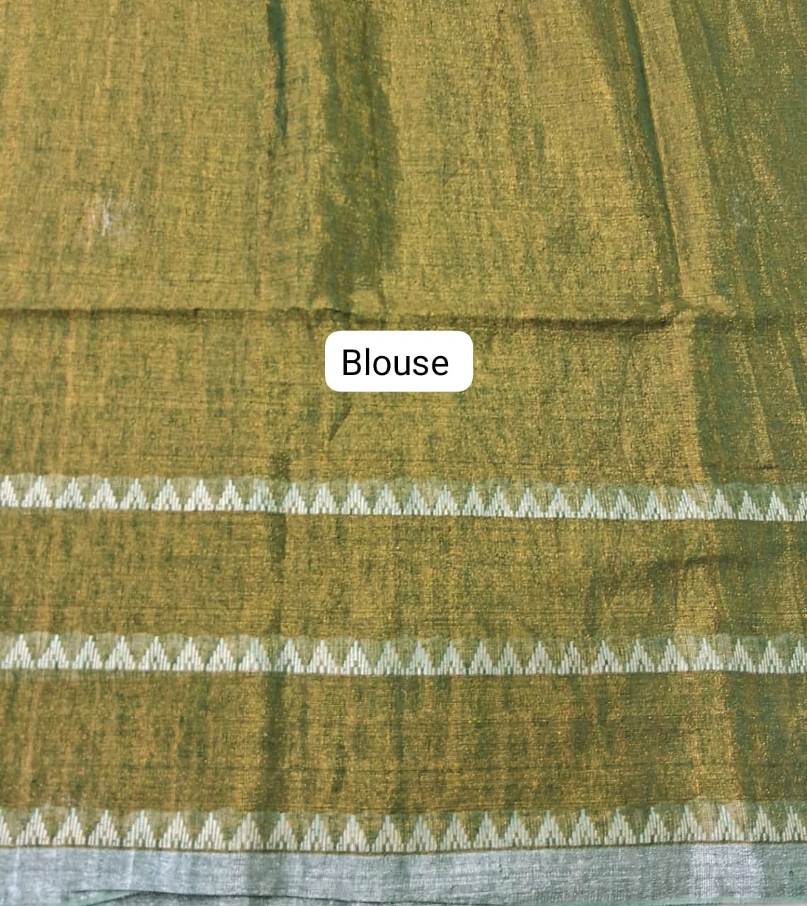 Olive green Khadhi Tissue Plain Linen Saree Blouse