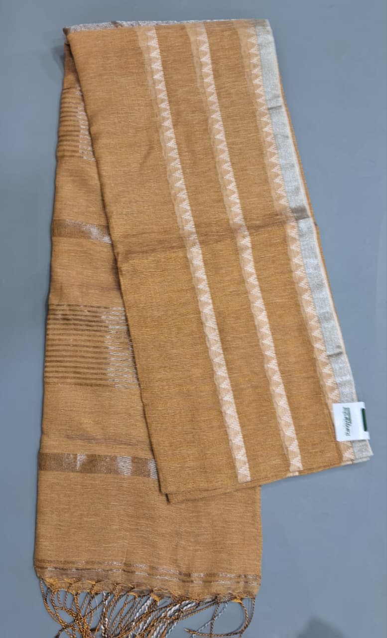 Beige Khadhi Tissue Plain Linen Saree