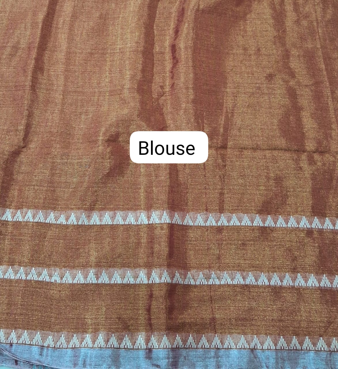 Metallic Orange Khadi Tissue Linen Saree Blouse
