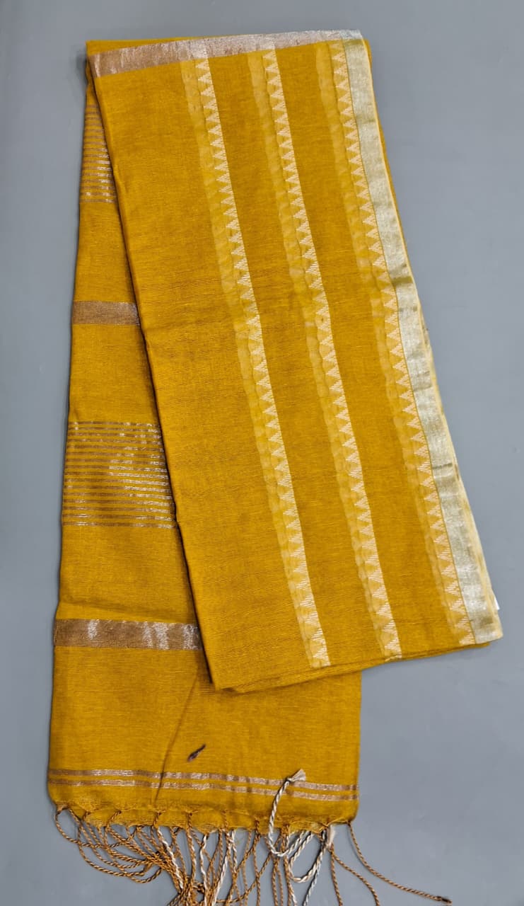 Yellow Khadi Tissue Linen Saree