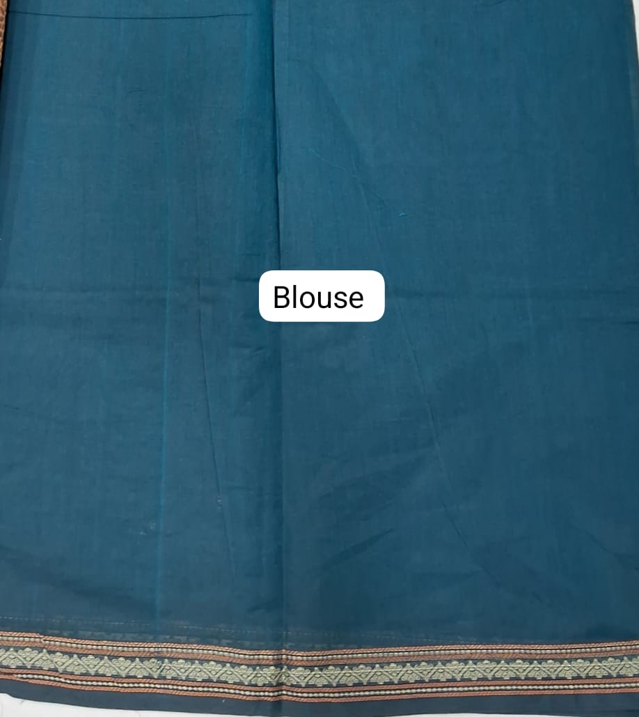 Teal Blue Korvai Kanchi Cotton Saree Blouse