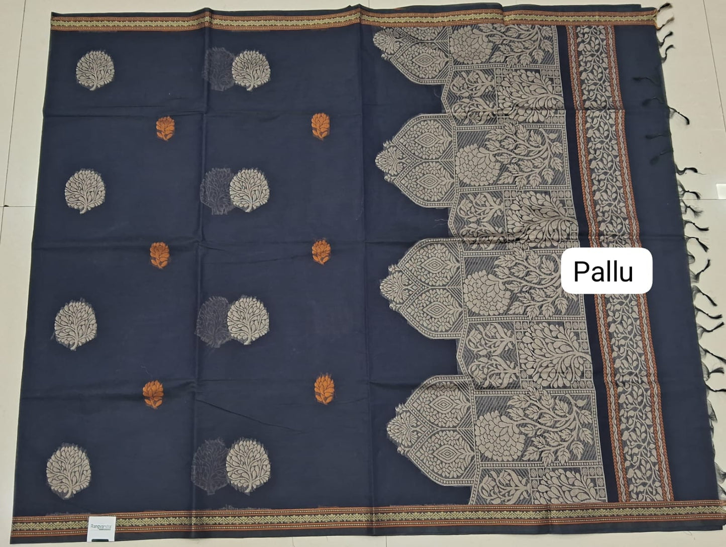 Black Korvai Kanchi Cotton Saree Pallu