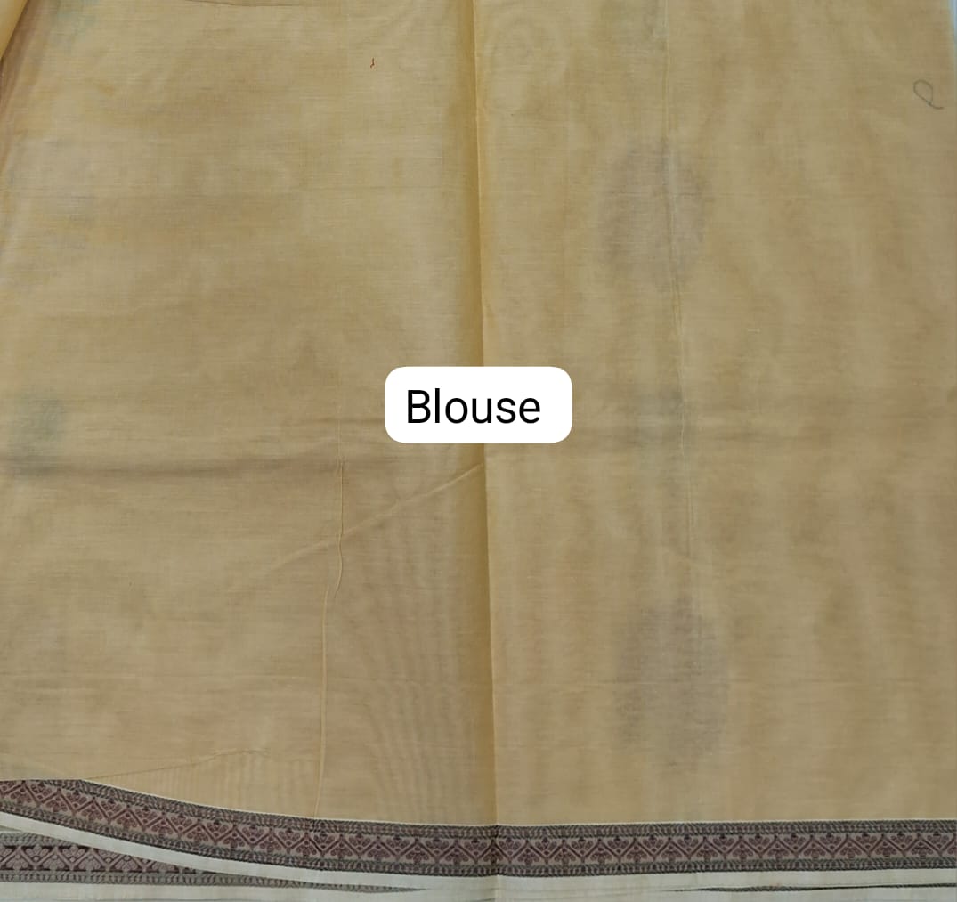 Light Yellow Korvai Kanchi Cotton Saree Blouse