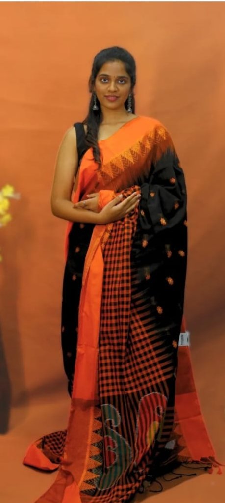 Black Khadhi Cotton Saree