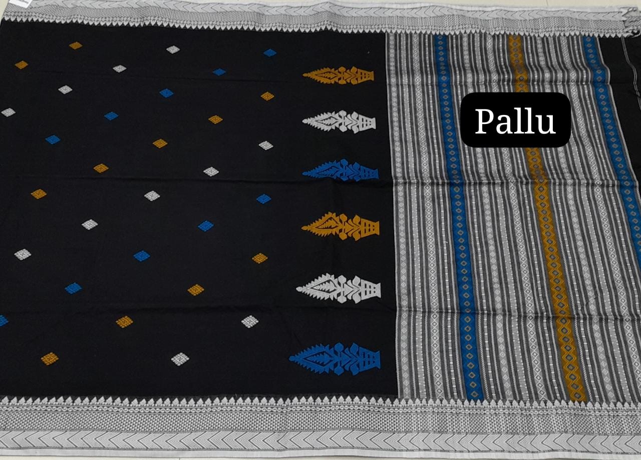 Handwoven black Khadhi silk cotton saree