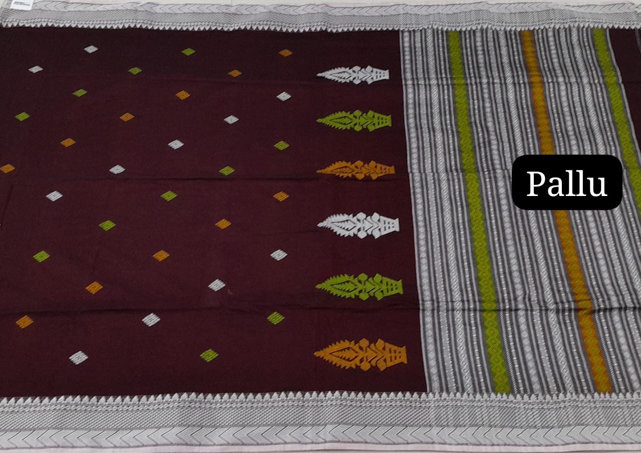 Handwoven maroon Khadhi silk cotton saree
