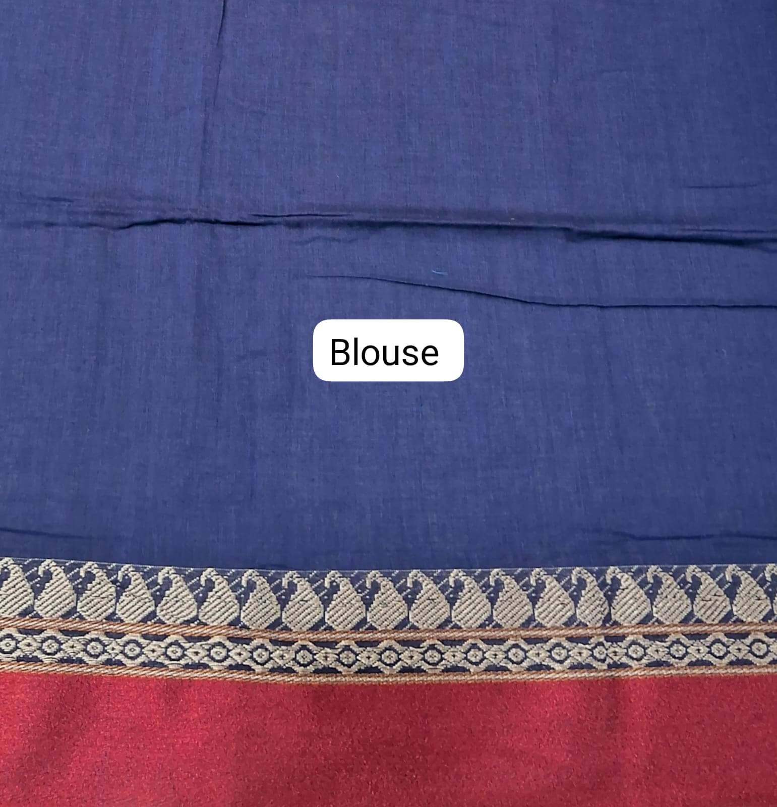 Blue Plain Khadhi Cotton Saree blouse