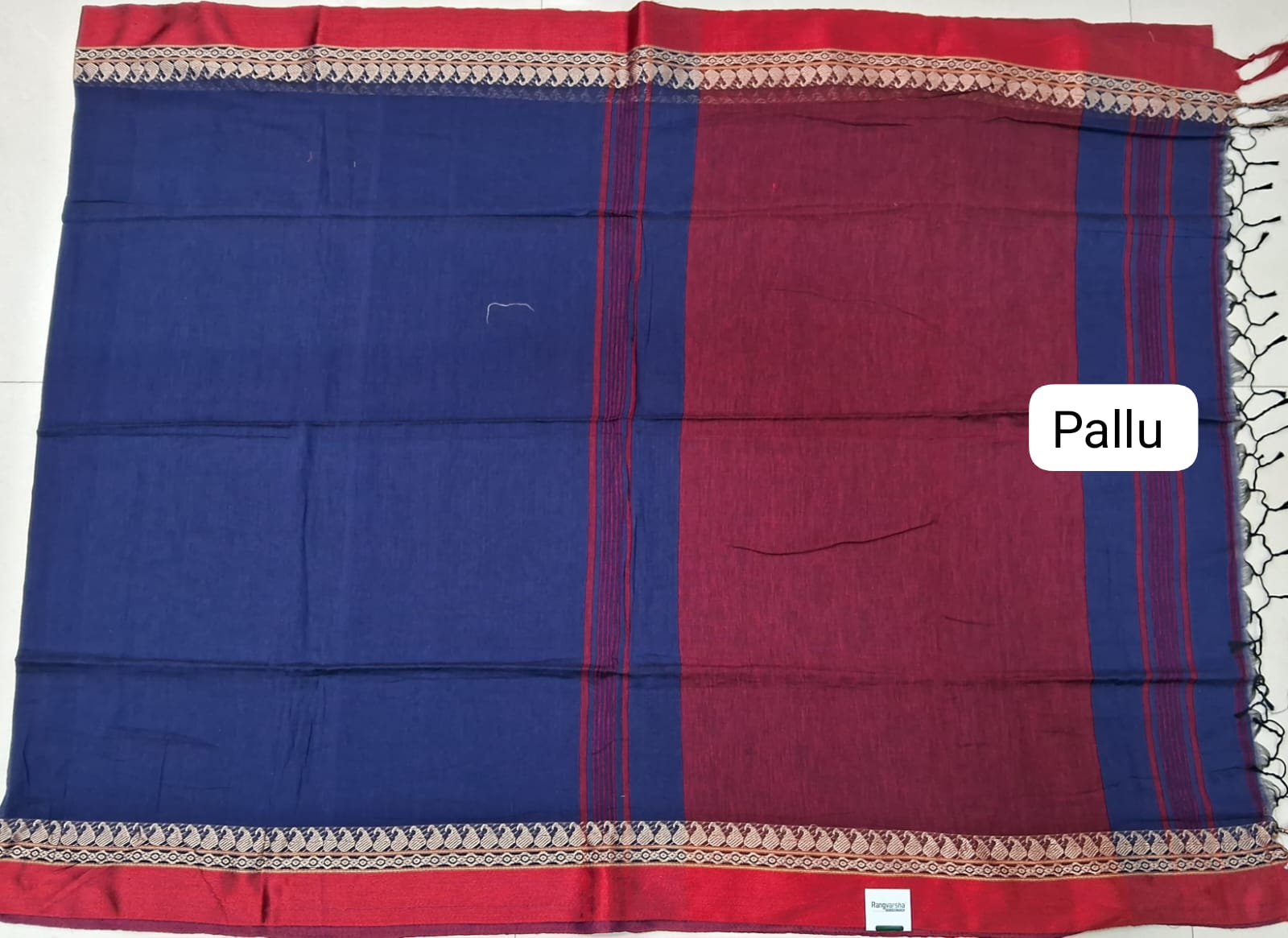 Blue Plain Khadhi Cotton Saree pallu