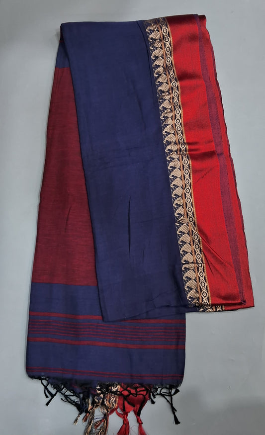 Blue Plain Khadhi Cotton Saree