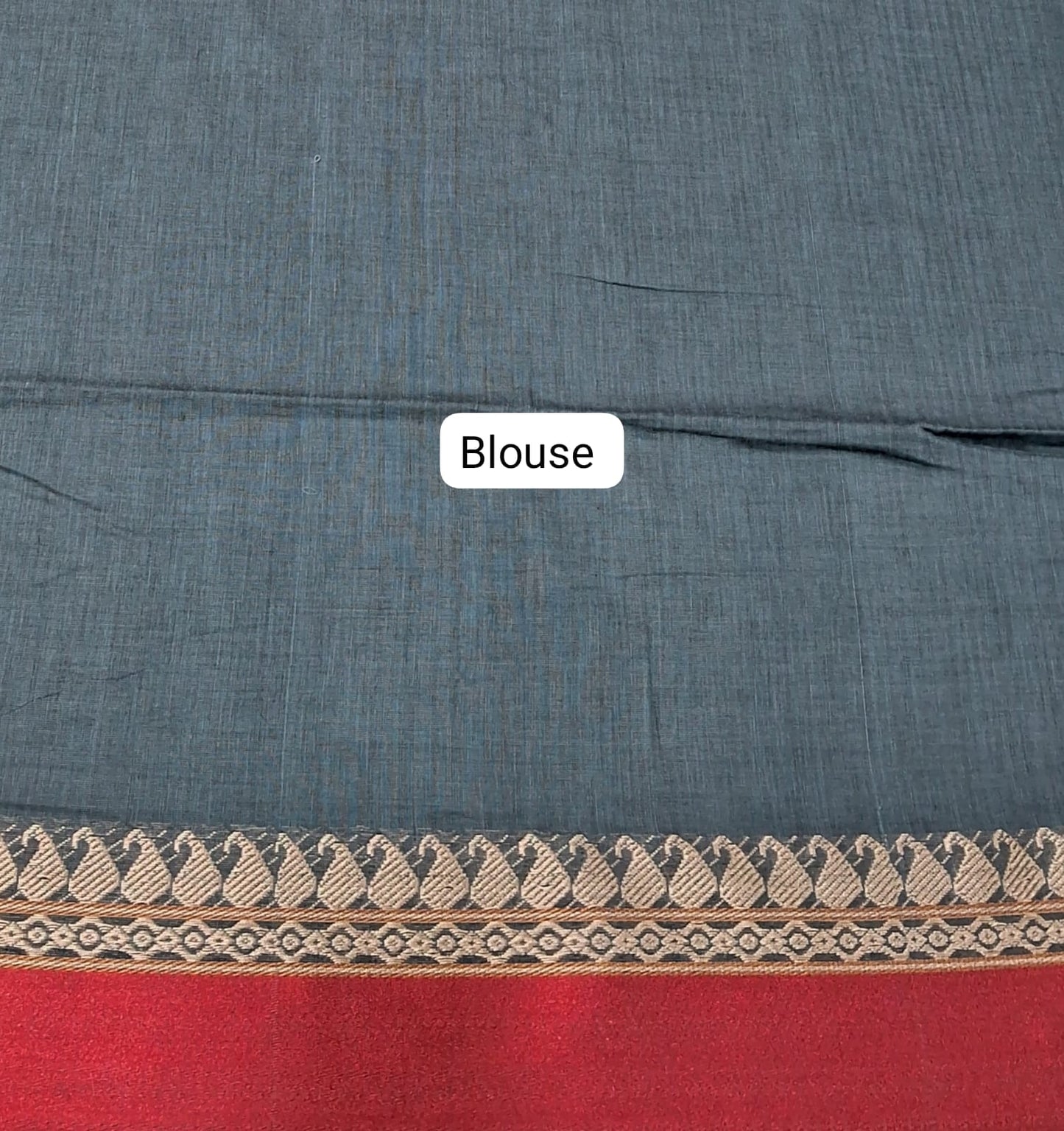 Elephant Grey Plain Khadhi Cotton Saree blouse