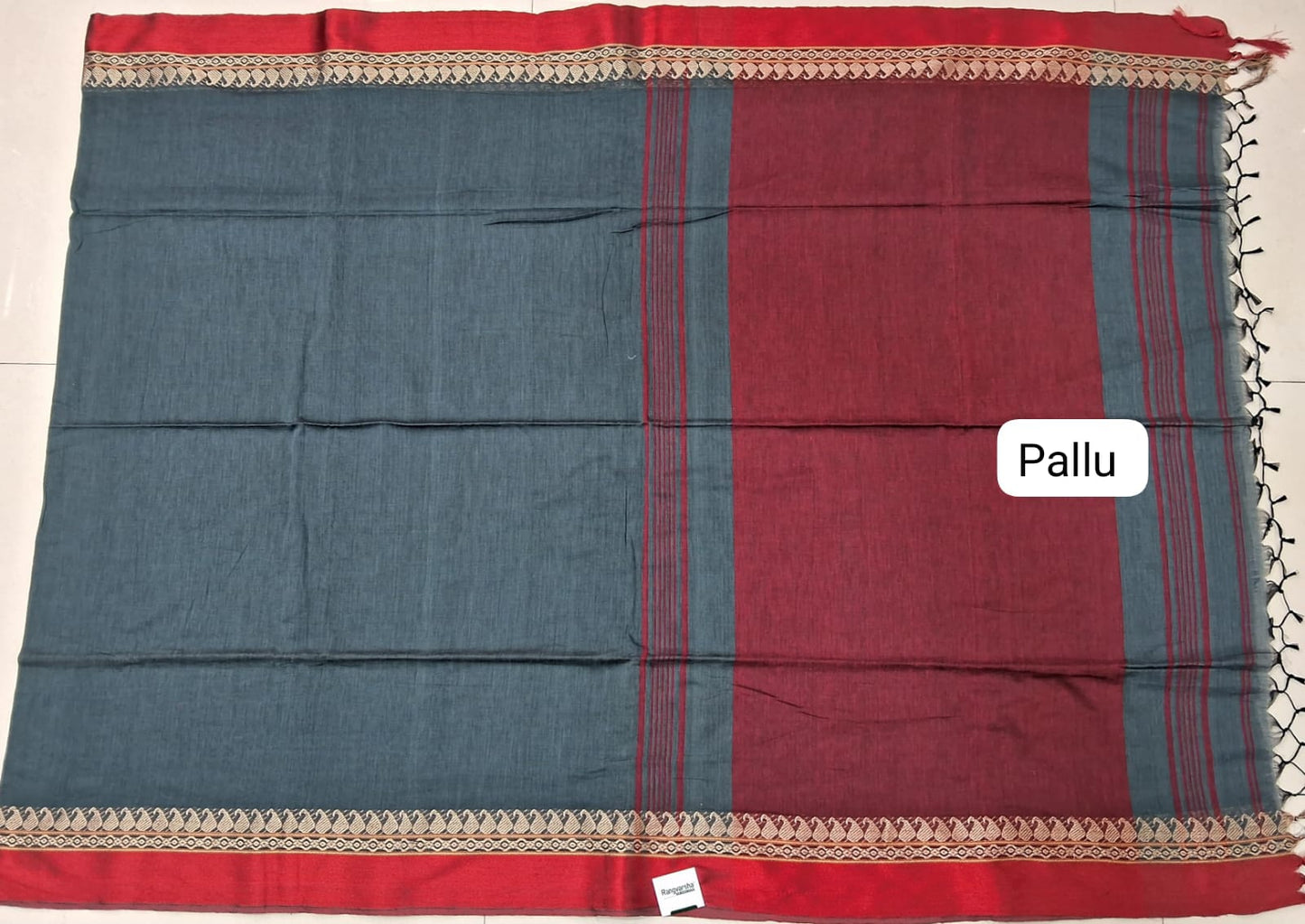Elephant Grey Plain Khadhi Cotton Saree pallu
