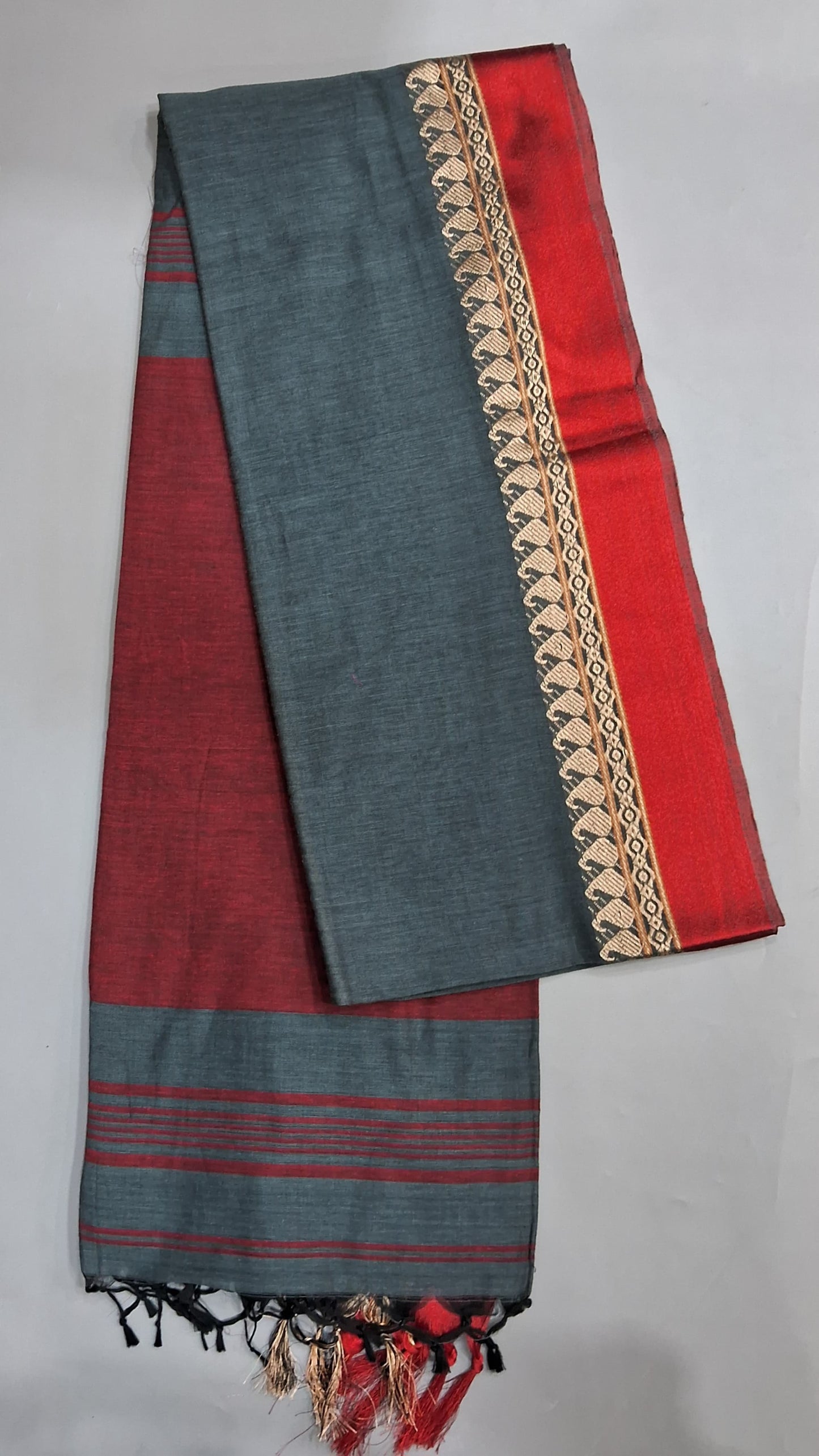 Elephant Grey Plain Khadhi Cotton Saree