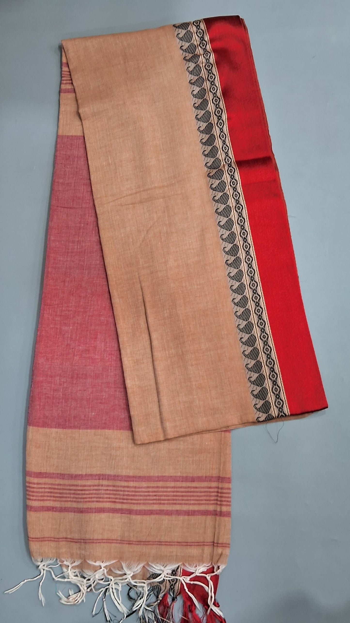 Beige Plain Khadhi Cotton Saree