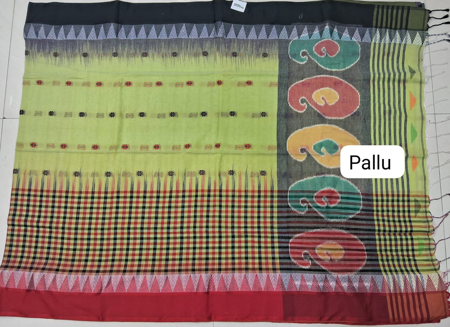 Pista Green Khadhi Cotton Saree pallu
