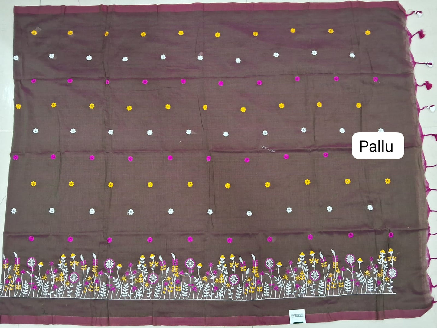Chocolate Brown Khadhi Cotton Saree pallu