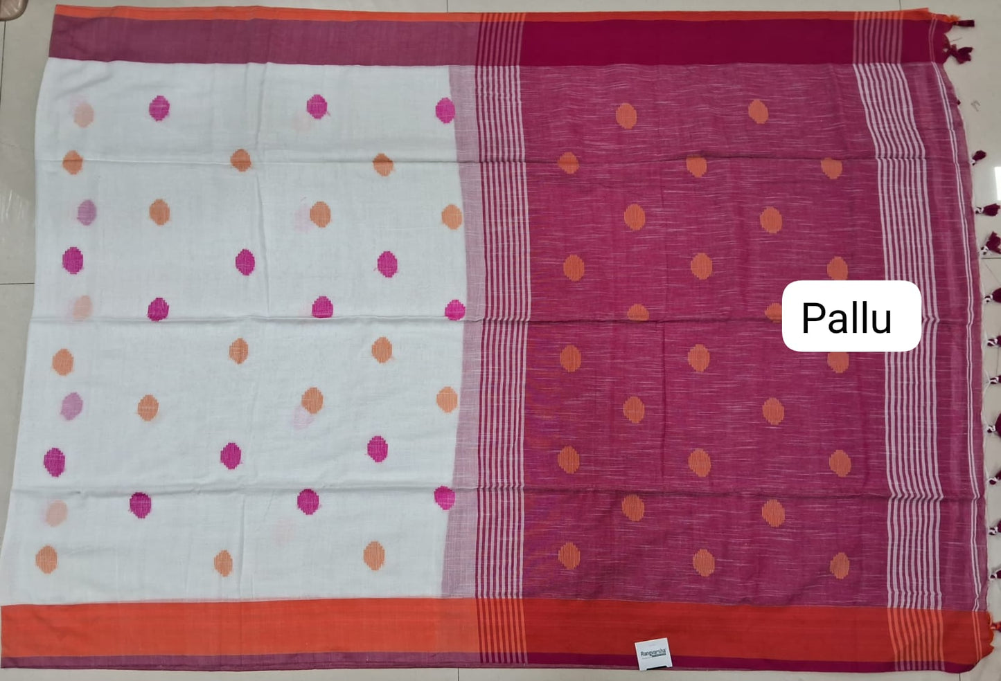 White Khadhi Cotton Saree pallu