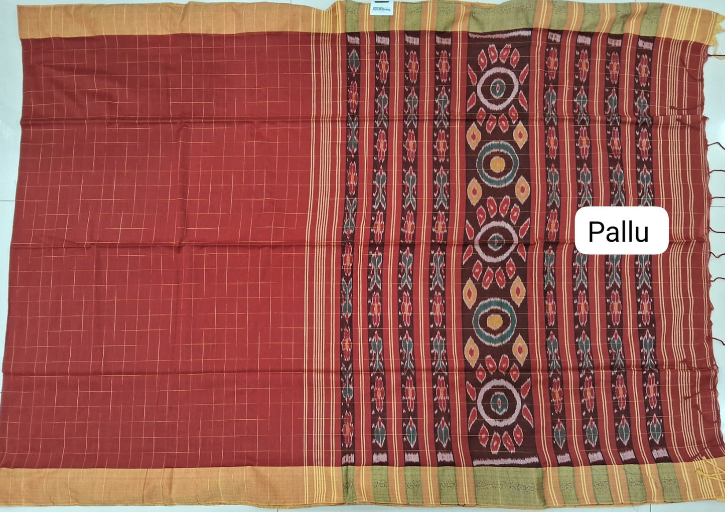 Tomato red Khadhi Cotton Saree pallu