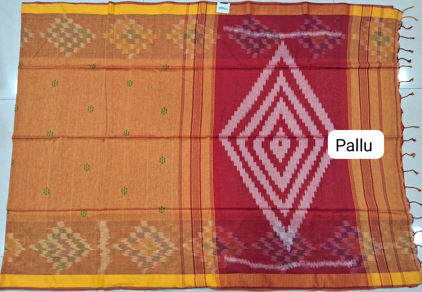Mustard Yellow Khadhi Cotton Saree pallu