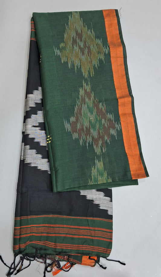Bottle Green Khadhi Cotton Saree