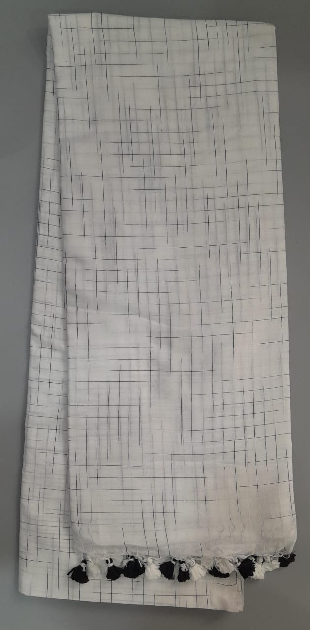 White Khadhi Ikkat Cotton Saree