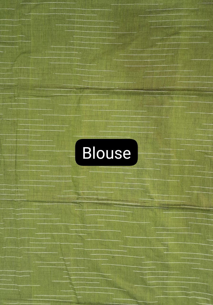 Olive Green Khadhi Ikkat Cotton Saree