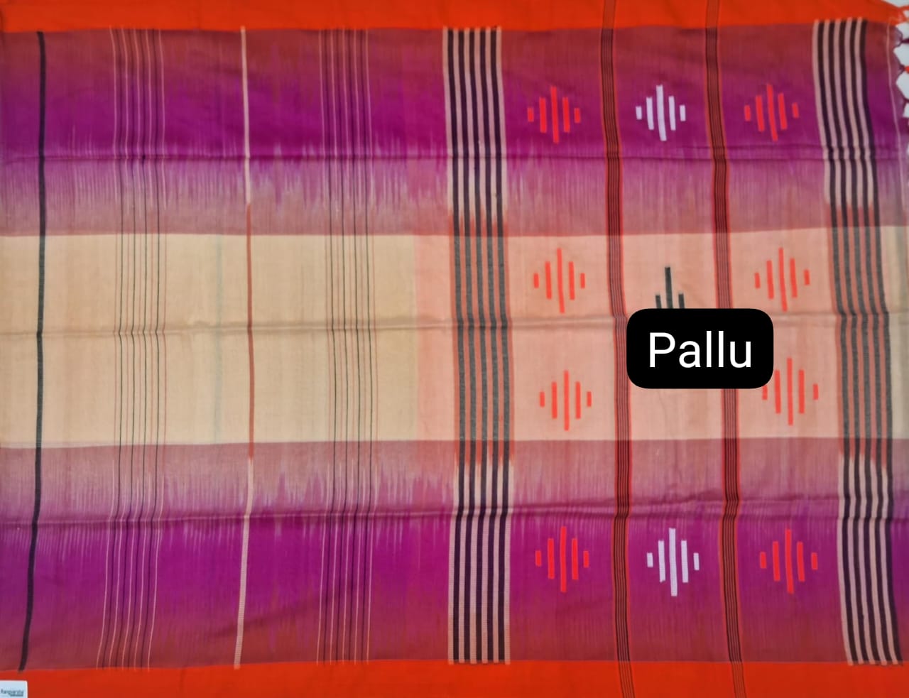 Pink and Cream panelled Khadhi cotton saree