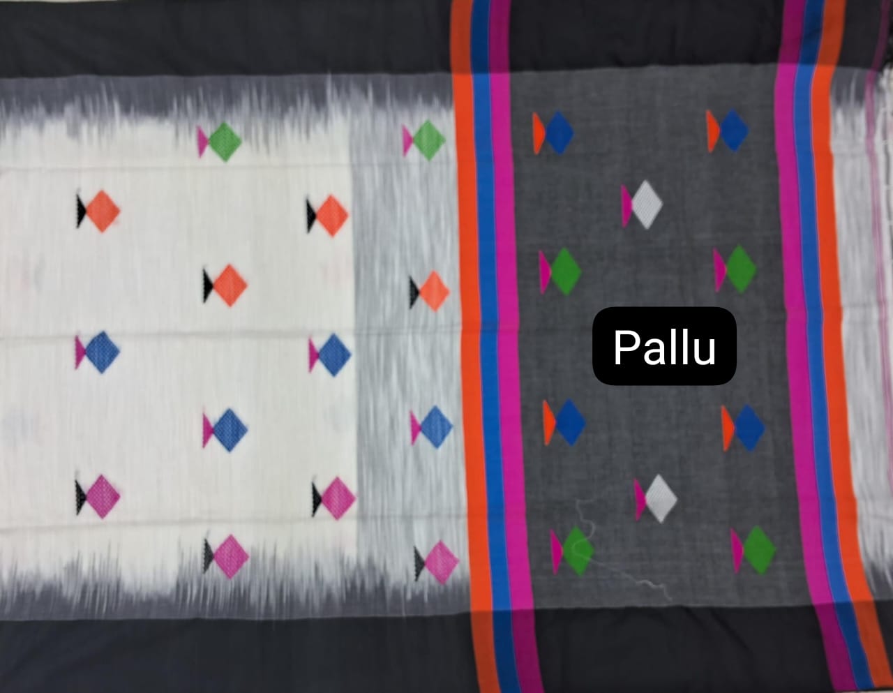 White and Grey Khadhi cotton saree
