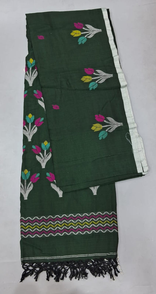 Bottle Green Khadhi Cotton Saree