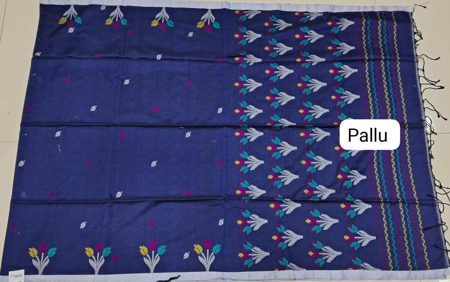 Navy blue Khadhi Cotton Saree pallu