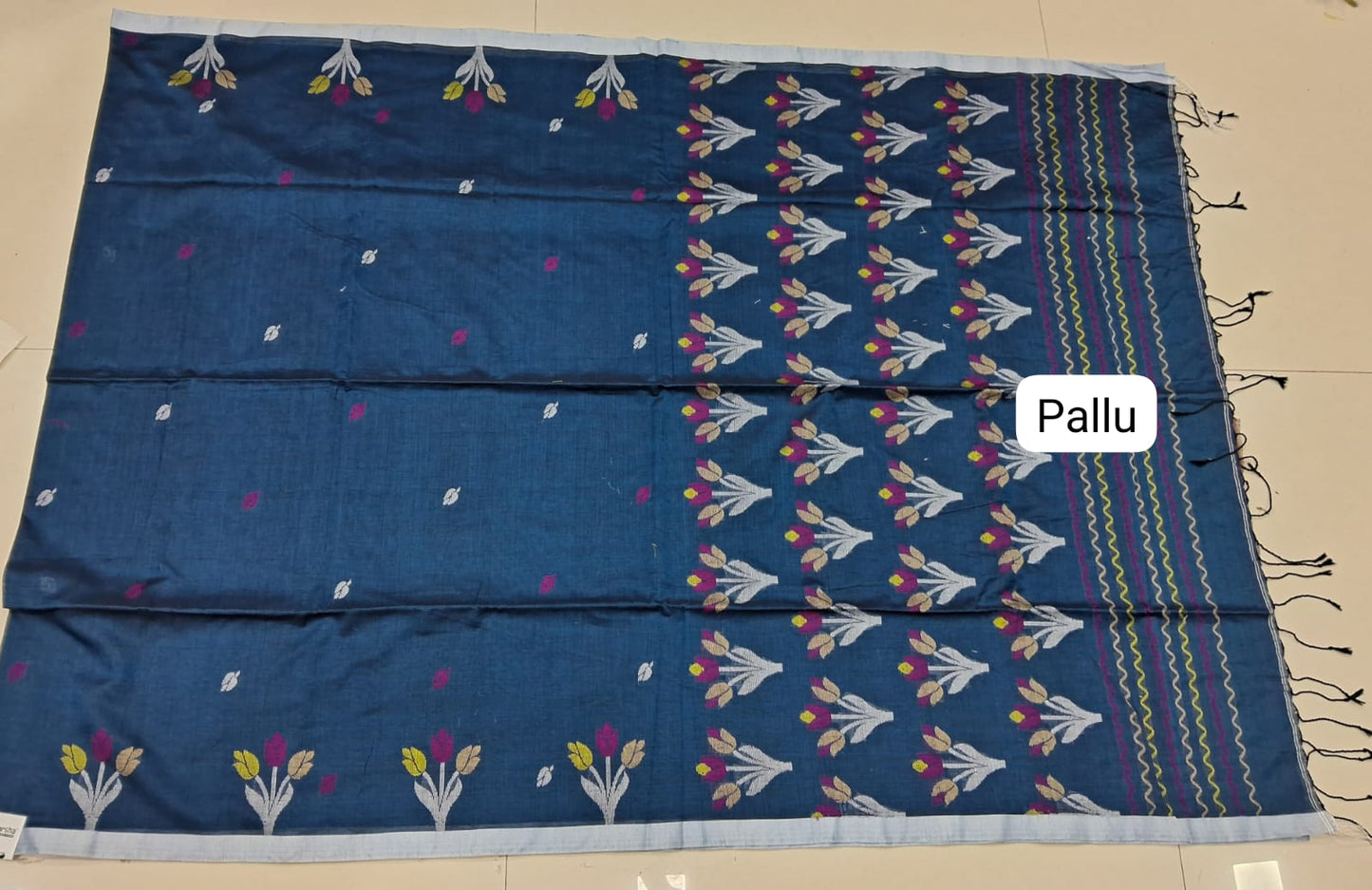 Peacock blue Khadhi Cotton Saree pallu