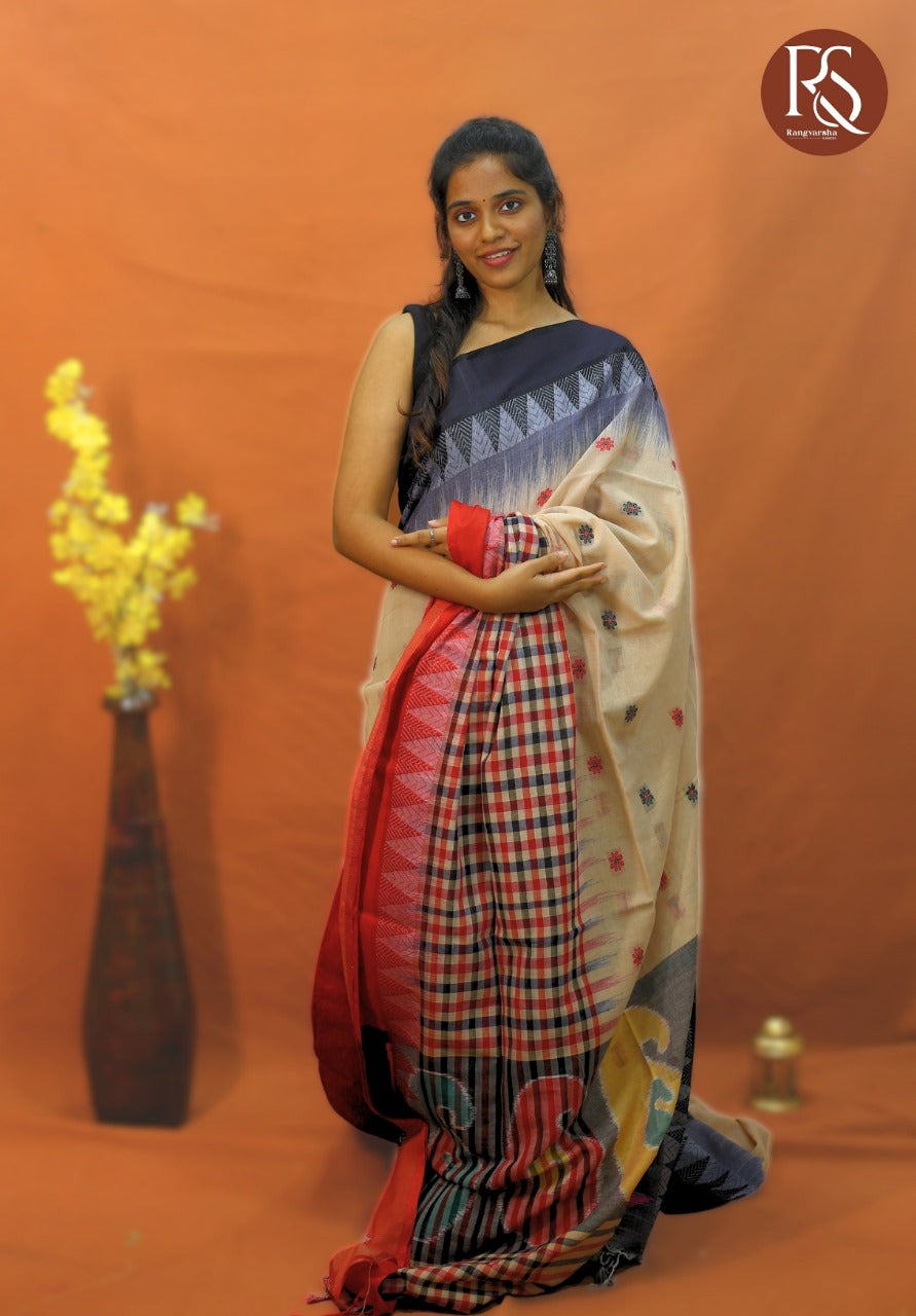 Beige Khadhi Cotton Saree