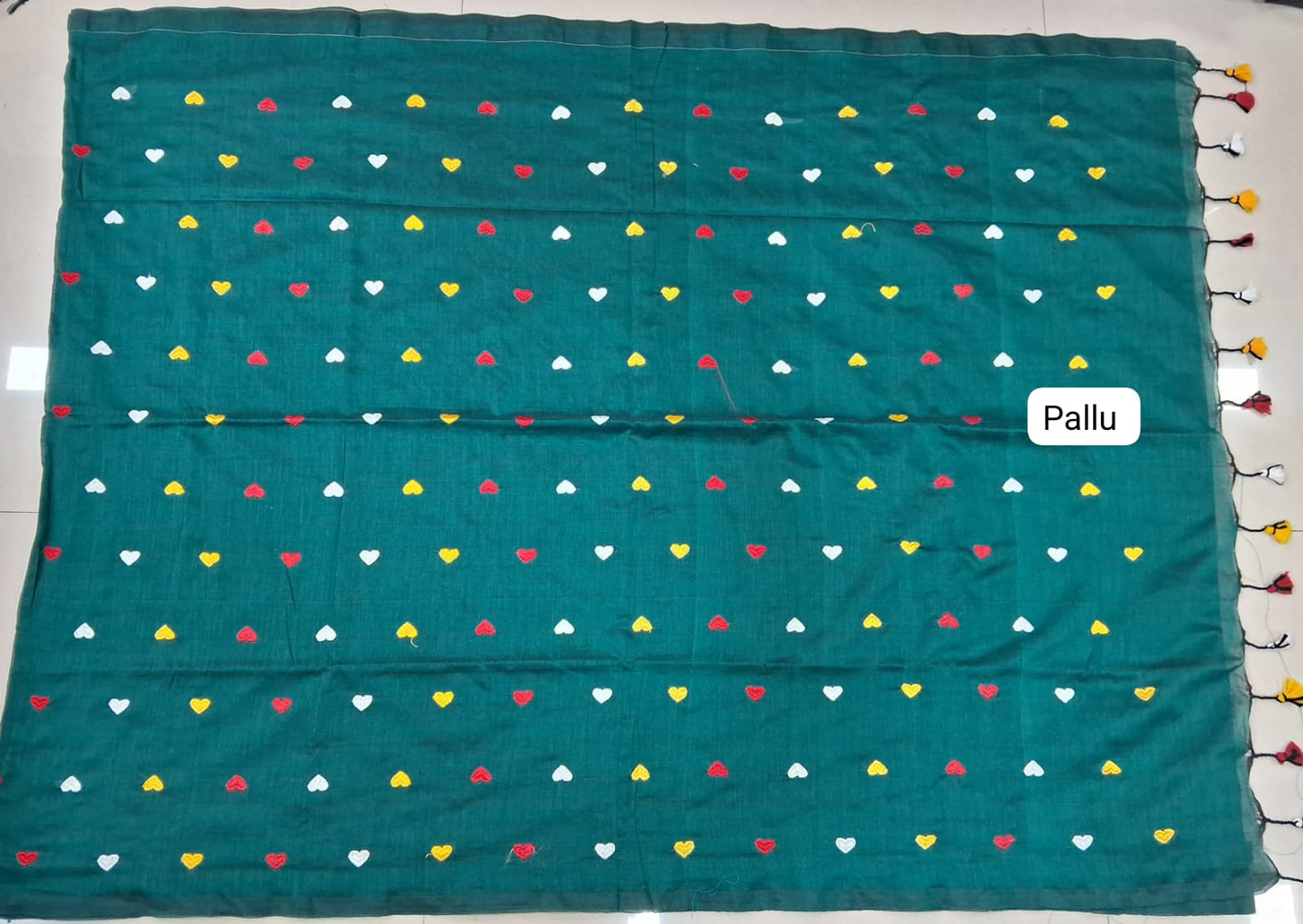 Bottle Green Khadhi Cotton Saree pallu