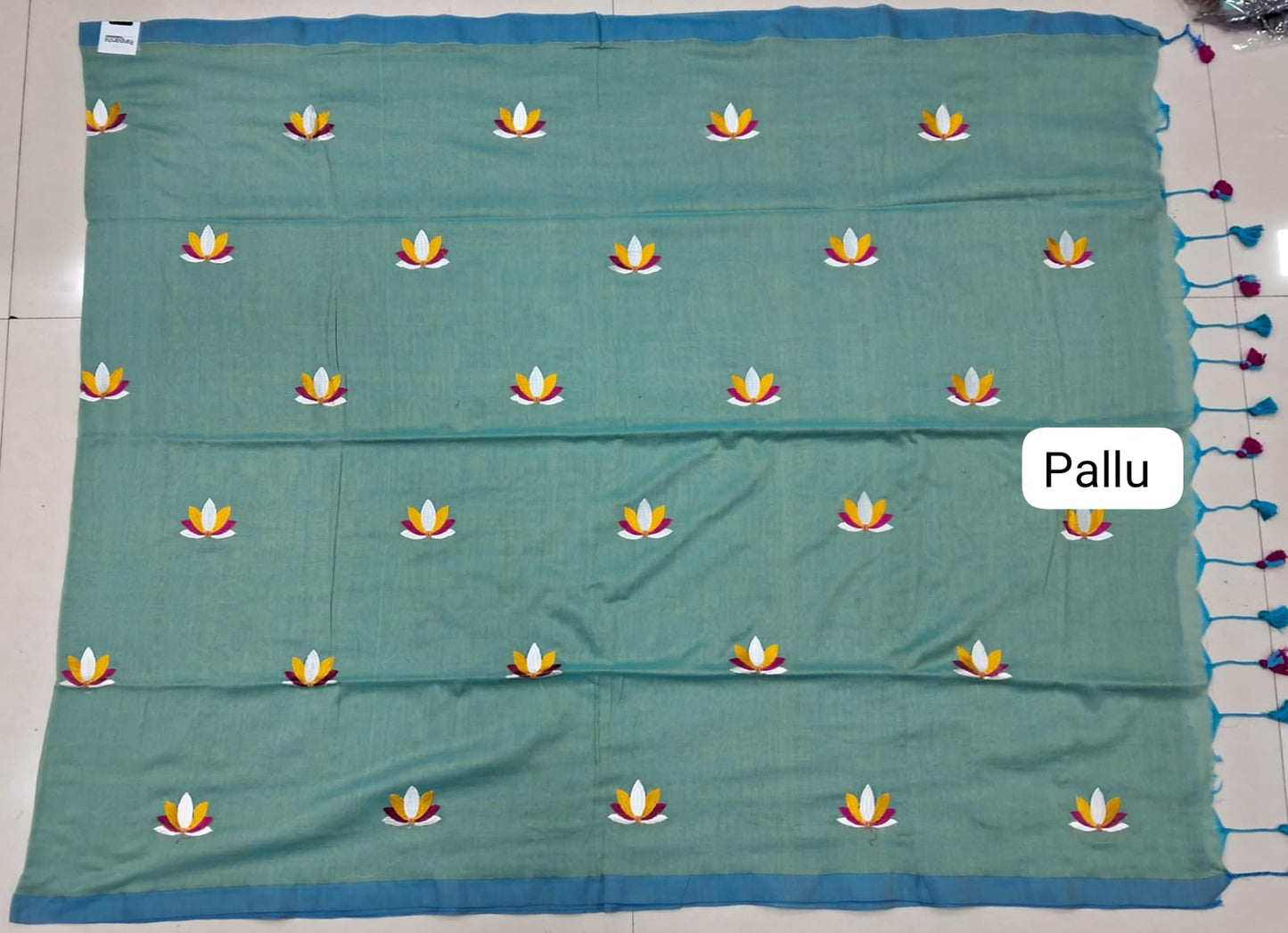 Cool Mint Blue Khadhi Cotton Saree pallu