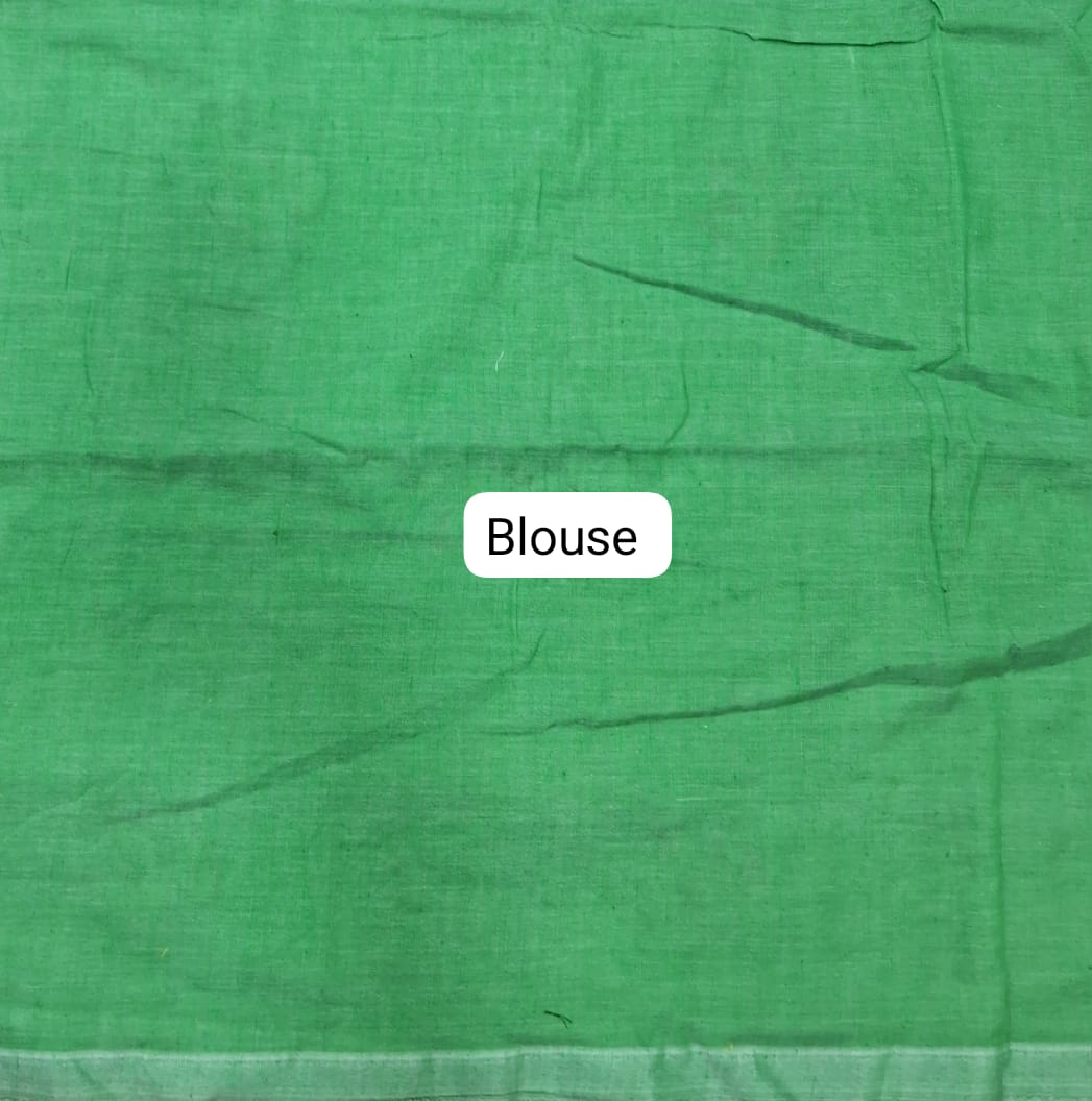 Bright Green Khadhi Cotton Saree Blouse