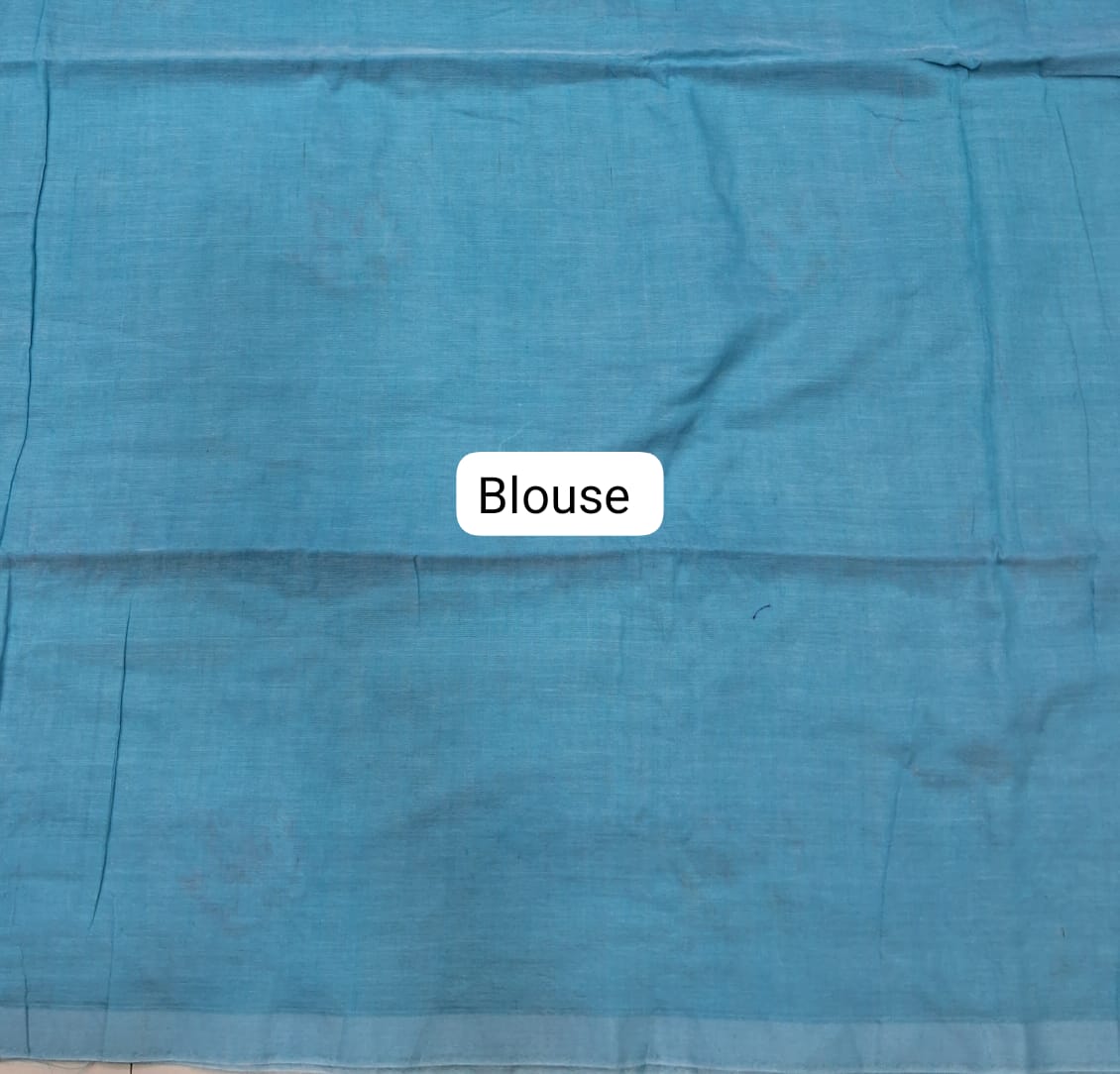 Sky Blue Khadhi Cotton Saree Blouse