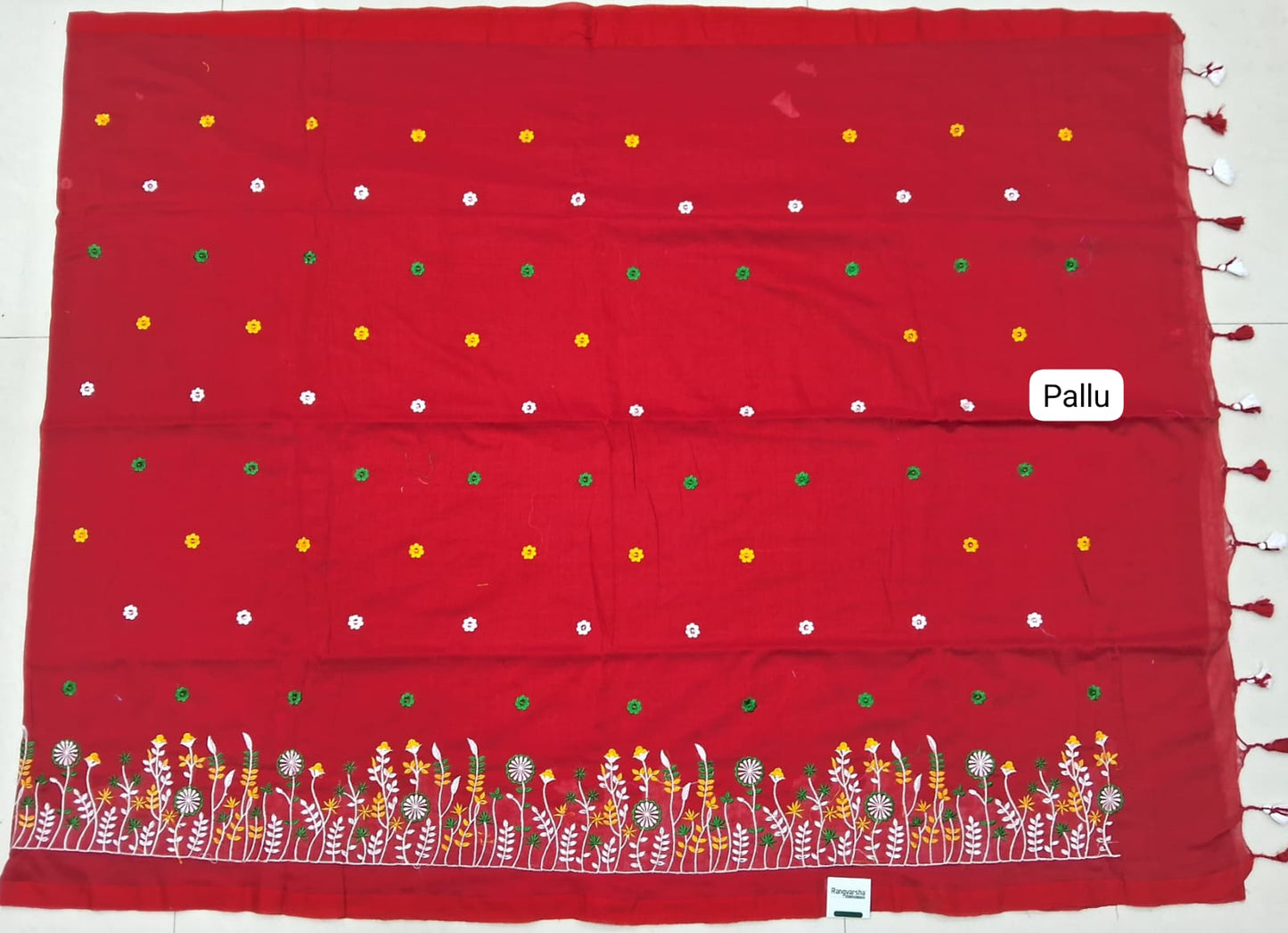 Candy Red Khadhi Cotton Saree Pallu