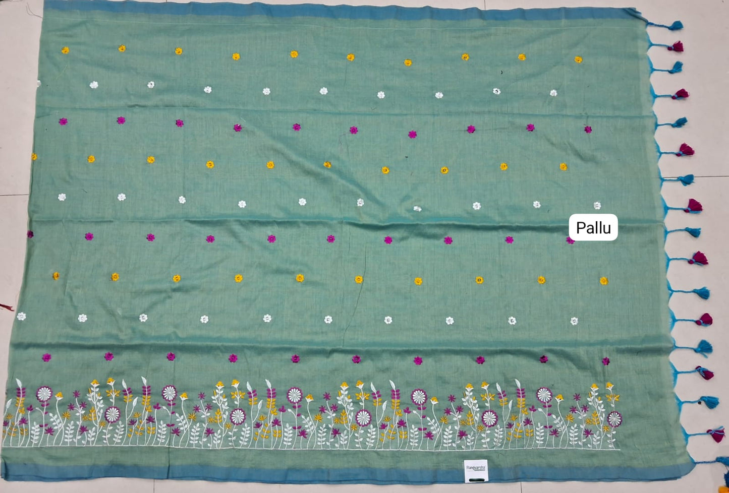 Pale Green Khadhi Cotton Saree Pallu